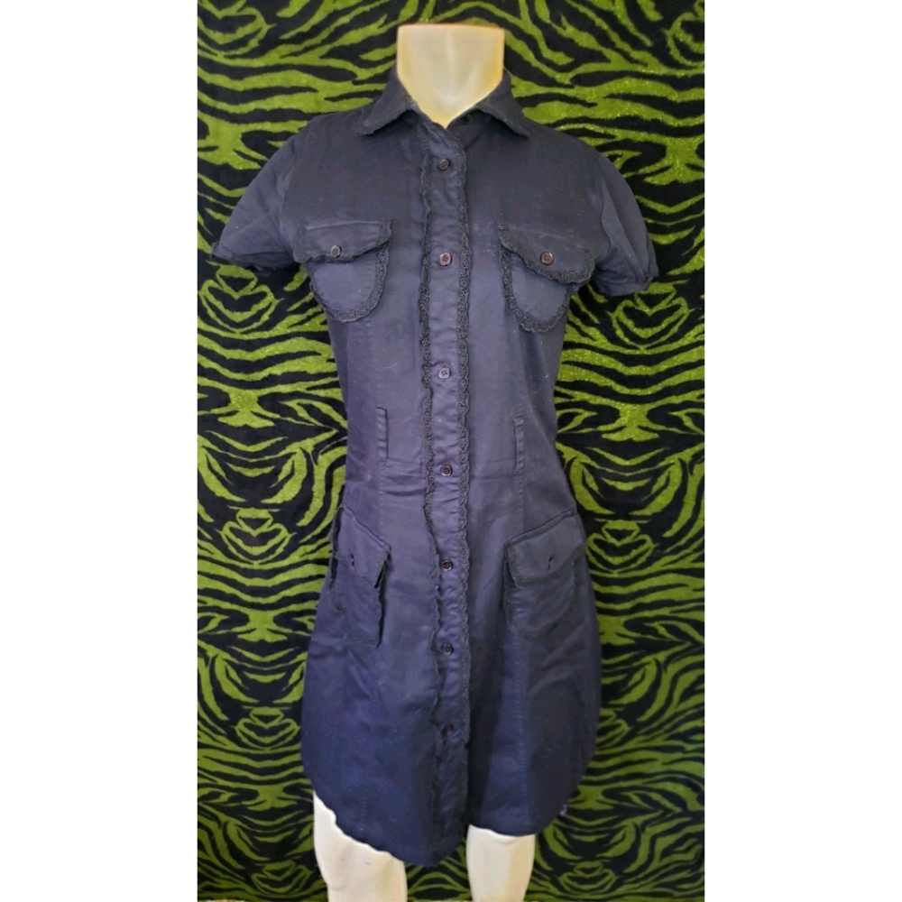 Black s/s button up dress w/ pockets size medium
